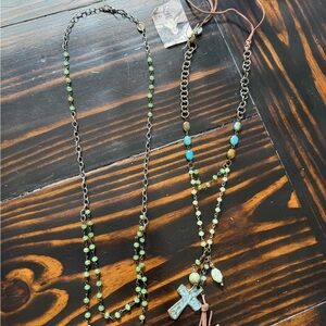 Set of 2 Artistic Works by Lu Green and Turquoise Beaded Necklace Set